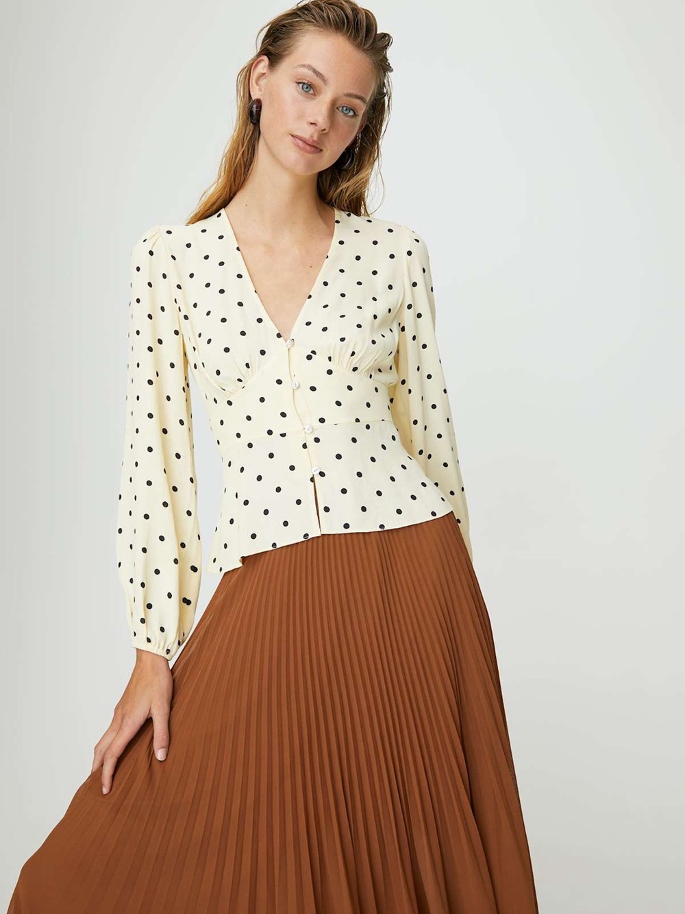 Wilfred Aritzia New Prairie Polka Dot Corset style Blouse Size XS Whimsical - Picture 4 of 9